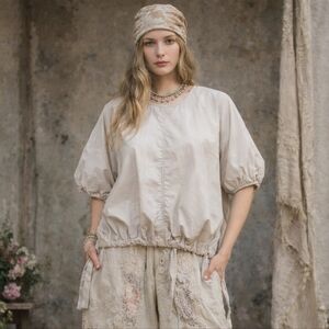 Boho Lagenlook Beige Women's Barrel Top Size S